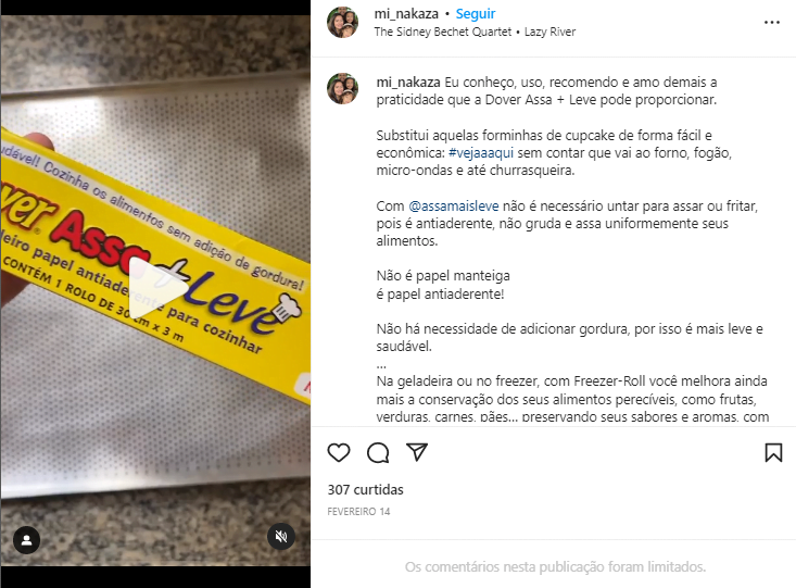 Postagem feita por usuária do Instagram mostrando um produto da Dover Roll 