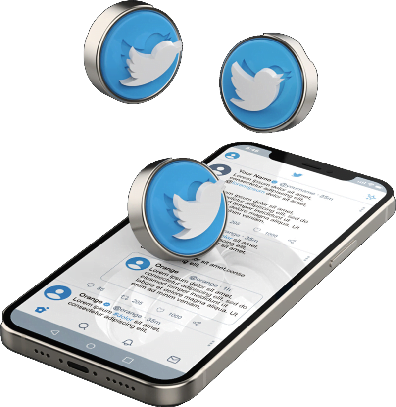 Smartphone com tela do Twitter e logo do Twitter em destaque saltando à tela
