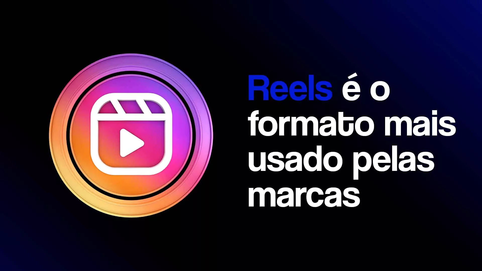 Foto com ícone do reels com título "Reels é o formato mais usado pelas marcas"