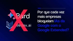 Logos do Bard e da Vertex AI, duas ferramentas de inteligência artifical da Google, com o seguinte texto ao lado: Por que cada vez mais empresas bloqueiam IAs da Google com o Google-Extended?